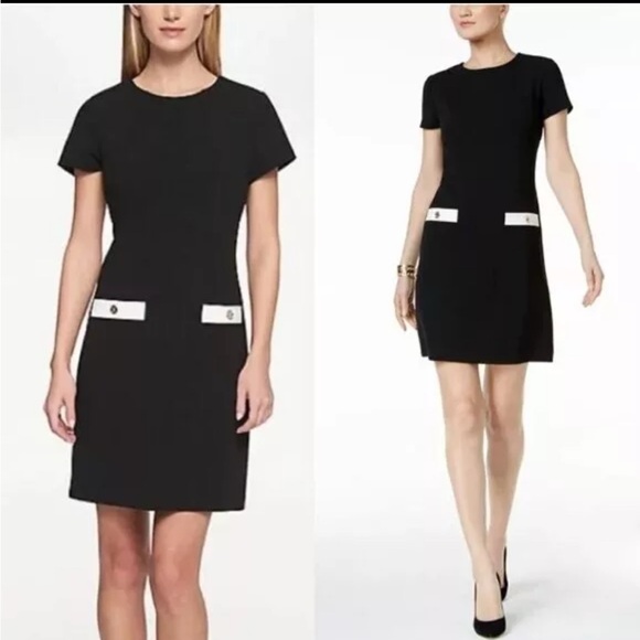 NWT TOMMY HILFIGER  Black‎ Faux-Pocket Shift Dress Size 18 - Picture 1 of 7